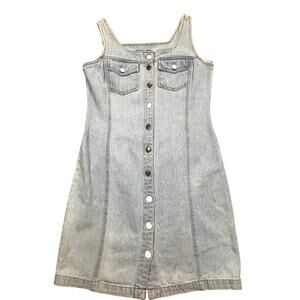 Vintage Tickets Denim Dress Size 9/10 Button Front Y2K Mini Pinafore Light Wash